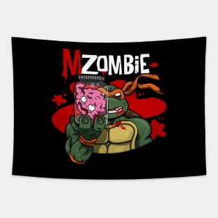 Funny Zombie Ninja Scary Zombie Eating Brains Cartoon Tapestry