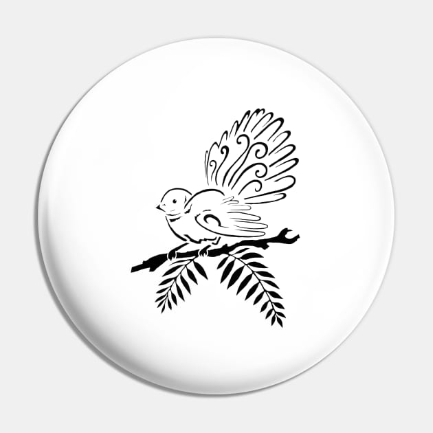 New Zealand Fantail Bird Pin by CasValli