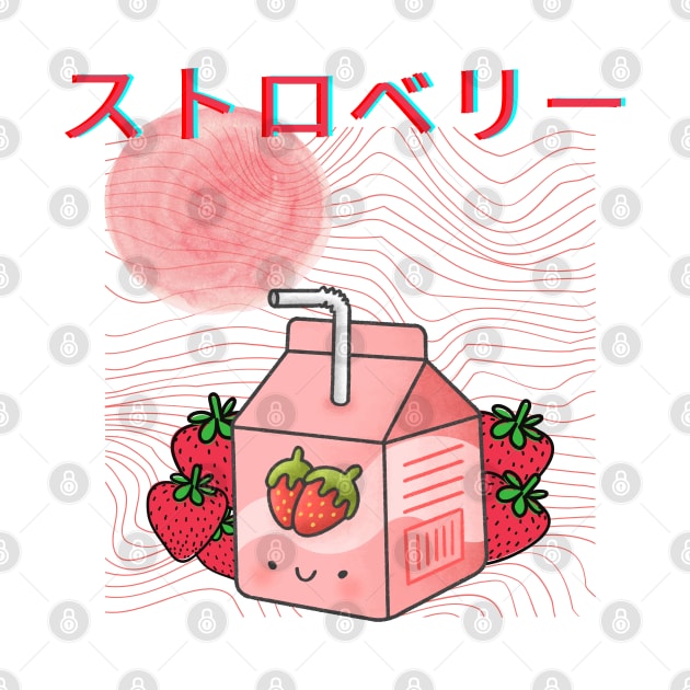 aesthetic kawaii japanese strawberry milkshake by Serotonin