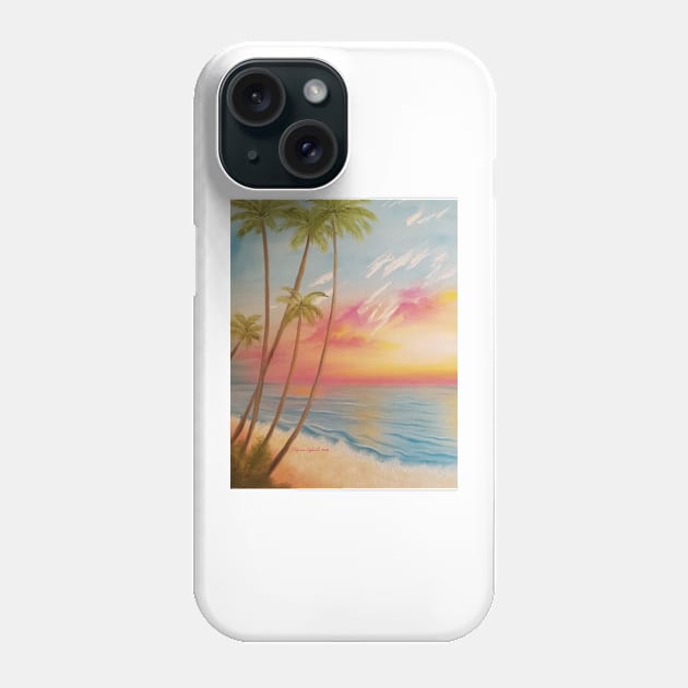 Paradise, Beautiful Beach, Beach Painting, Pale Beach, Pastel Beach, Pink Sky, Palm Trees, Beach Life Phone Case by roxanegabriel