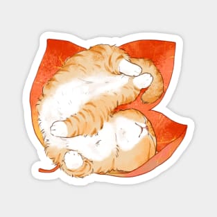 Orange Cat Sleep in Leaves Magnet