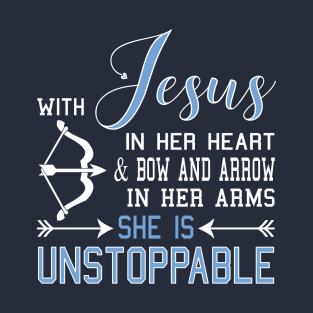 WITH JESUS IN HER HEART & BOW ARROW ARMS SHE Is product T-Shirt