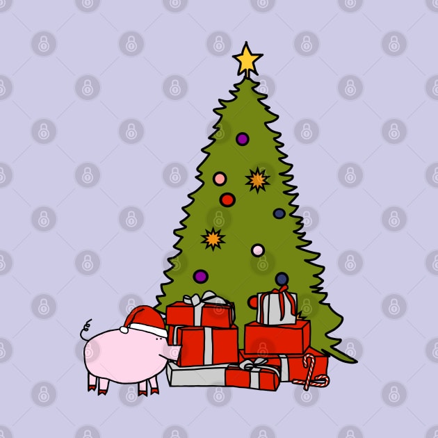 Santa Hat on Pig and Christmas Tree by ellenhenryart