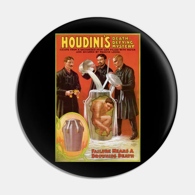 Vintage Magic Poster Art, Harry Houdini Pin by MasterpieceCafe
