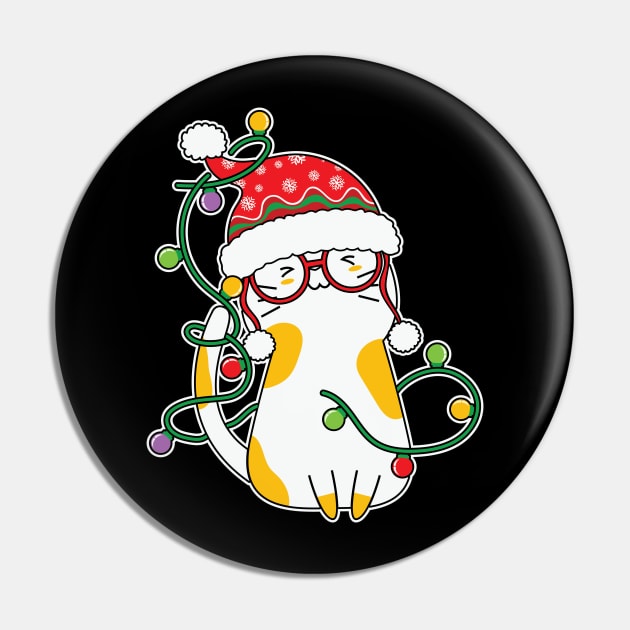 Kawaii Cat Christmas Lights Pin by BadDesignCo