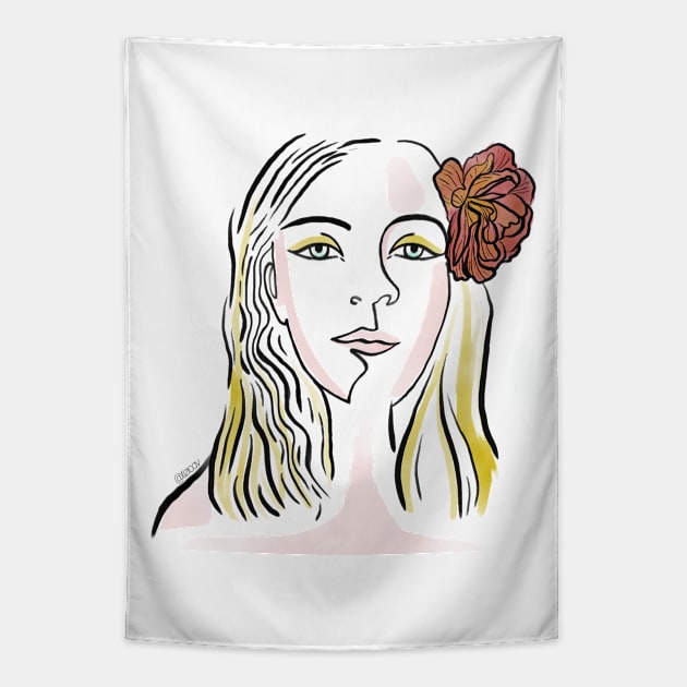 WOMAN LINEART PORTRAIT Tapestry by tizicav