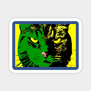 ANGRY CAT POP ART - GREEN YELLOW BLACK Magnet