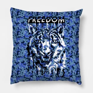 Snow leopard on blue camo Pillow