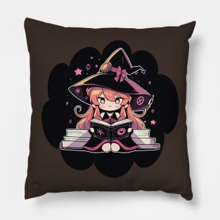 Baby Witch Libra Zodiac Sign Reading Spell Book Chibi Style Pillow