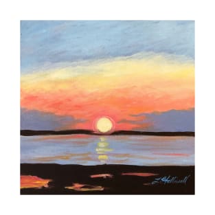 Bay View Sunset Acrylic Painting T-Shirt