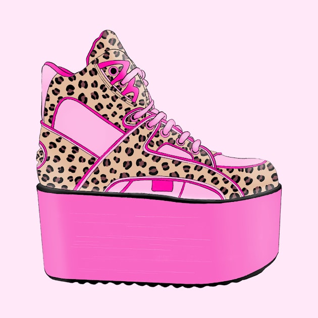 90s pink platform shoes with leopard pattern by prntsystm