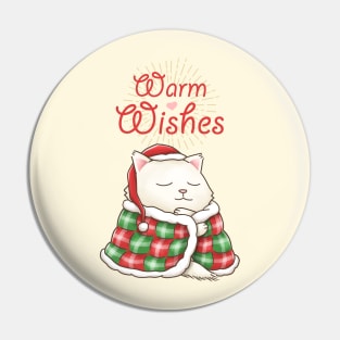 Warm Wishes Christmat Cat in Blanket Pin