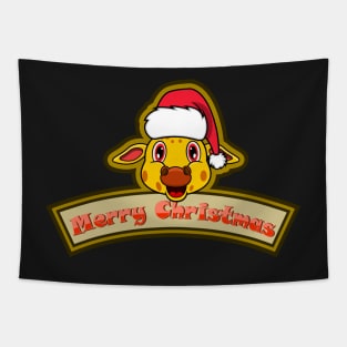 Sticker and Label Of  Giraffe Character Design and Merry Christmas Text. Tapestry