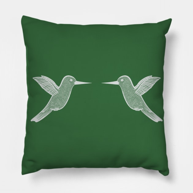 Hummingbirds in Love Ink Art - bird design - on green Pillow by Green Paladin