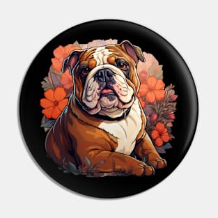 English Bulldog Floral Cottagecore Pin