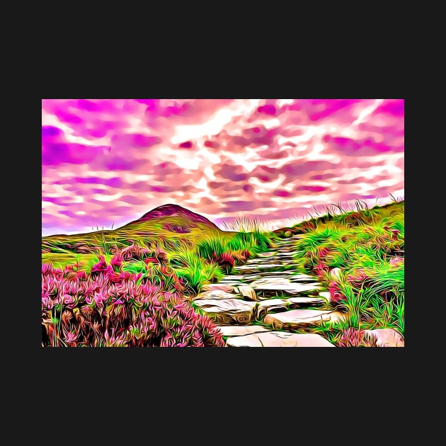 Purple Aesthetic Mountain Landscape Field of Flowers Stone Steps by BubbleMench