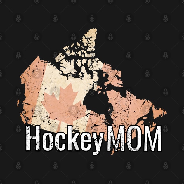 Hockey Mom in white with Canadian flag in sepia by M Dee Signs