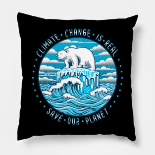 Polar bear on ice. Climate change is real, save our planet Pillow