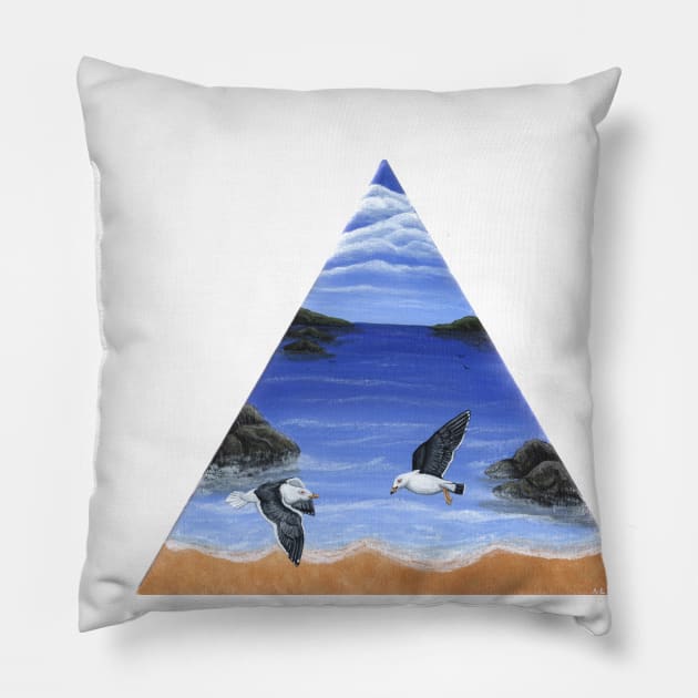 Seagull Beach Pillow by WolfySilver