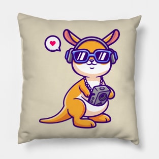 Cute Kangaroo Listening Music With Boombox And Headphone Cartoon Pillow