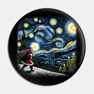 Van Gogh Starry Night Santa Christmas Winter Snowy Night Pin