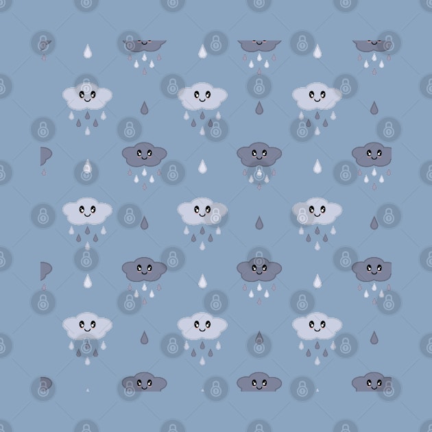 Kawaii Cute Rain Cloud Pattern in Blue by Kelly Gigi