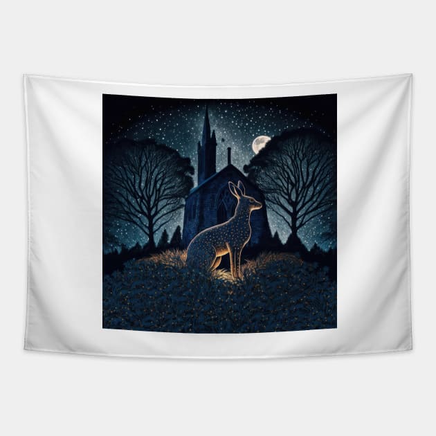 Hare, Pagan Hare, Pagan Art, Moon, Animal, Tapestry by thewandswant