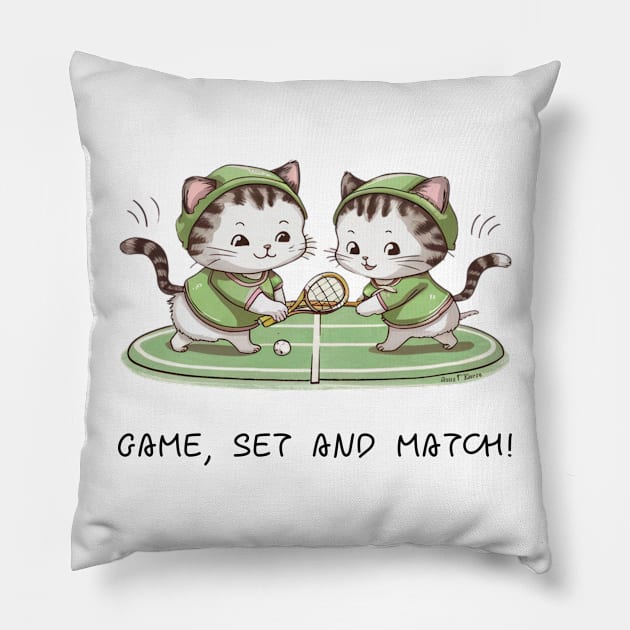 Two cute cats playing tennis Pillow by CocoPlageStore