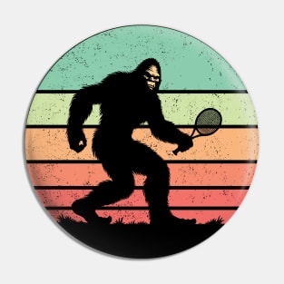 Bigfoot Sasquatch Playing Tennis Vintage Distressed Sunset Sport Pin