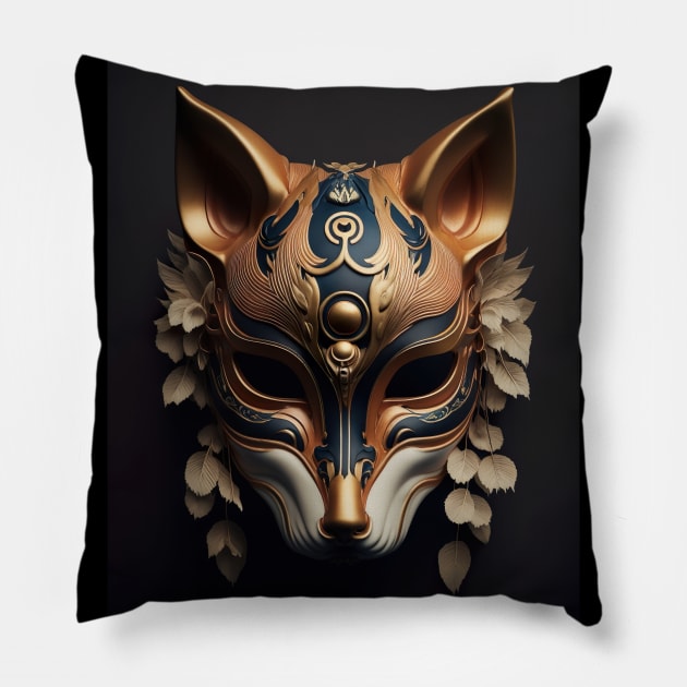 kitsune Japanese Mask v2 Pillow by AstrAI