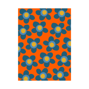 Maisie Flowers Cute Floral Pattern Orange Blue Mustard T-Shirt