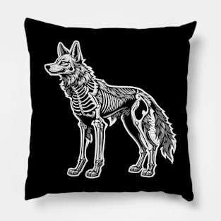 Wolf Skeleton Illustration Pillow