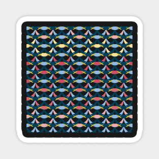 Dark blue, light yellow and bricks red retro geometrical semicircles pattern Magnet