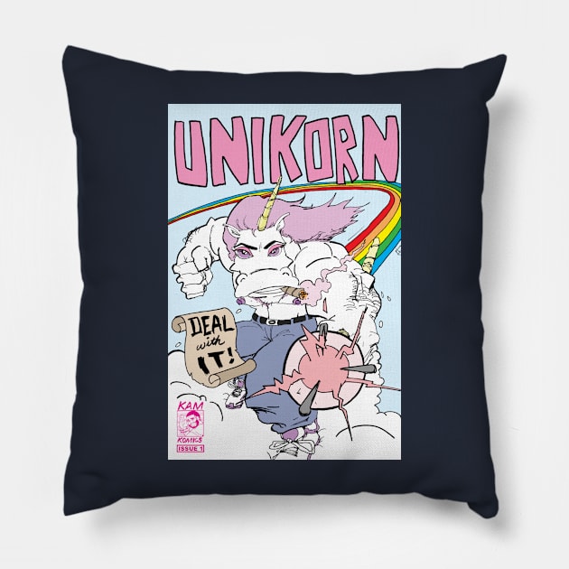 Kam Komcis: Unikorn #1 cover Pillow by Kam Komics 