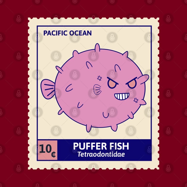 Kawaii Cute Menacing Pufferfish, Ocean Stamp Collection, Pufferfish Lover by vystudio