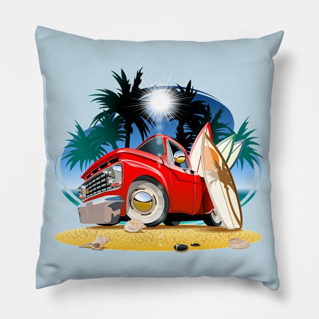 Vector cartoon retro pickup Pillow by Mechanik