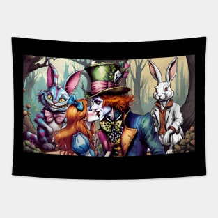 Mad Hatter, Alice, White Rabbit Cheshire Cat Tapestry