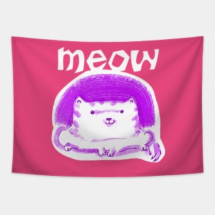 meow cute white cat funny cartoon Tapestry