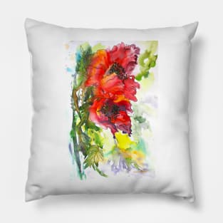 Poppy Watercolor Painting Pillow