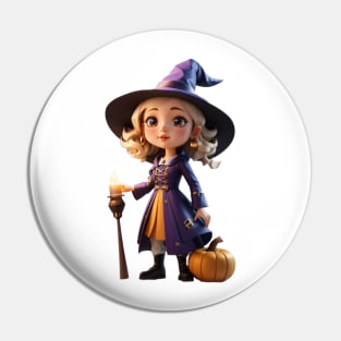 Halloween Cute Witch Girl Pin