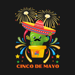 Cinco De Mayo Kawaii Cactus With Sombrero T-Shirt