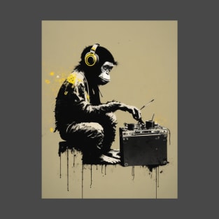 Handsome Illustration of BANKSY DJ Monkey Thinker T-Shirt