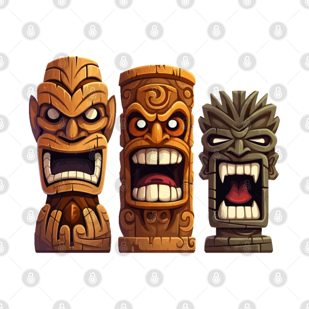 Three Tiki Statues - Getting Freaky At The Tiki by VelvetRoom