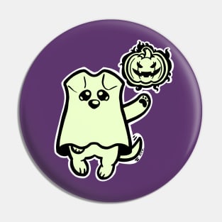 Little Ghost Dog Has a Jack O' Lantern Pin