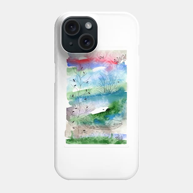 Whimsical Whale Illustration with Watercolor and Ink Phone Case by Sandraartist