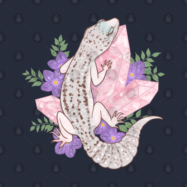 Leopard Gecko with Rose Quartz by starrypaige