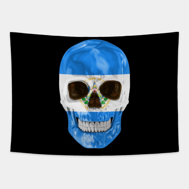 El Salvador Flag Skull - Gift for Salvadoran With Roots From El Salvador Tapestry by Country Flags
