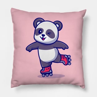 Cute Panda Palying Roller Skate Cartoon Pillow