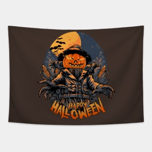 Happy Halloween Smiling Pumpkin ScareCrow Character Tapestry