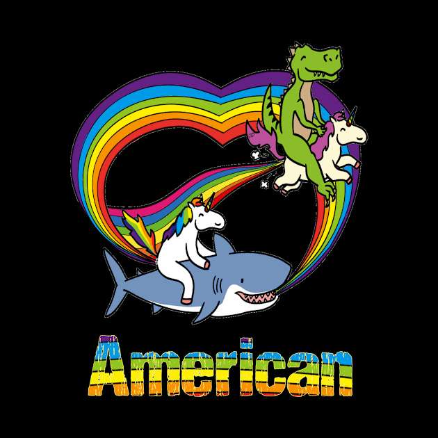 American Gift Dinosaur riding Unicorn T Rex Racing Shark Kids Boy Girl Teen Baby Cute Funny Rainbow Cool by Argosy